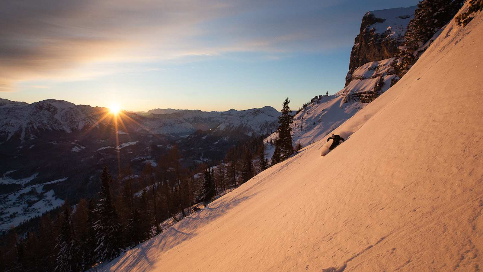 Powdern im Sonnenuntergang am Loser im Ausseerland