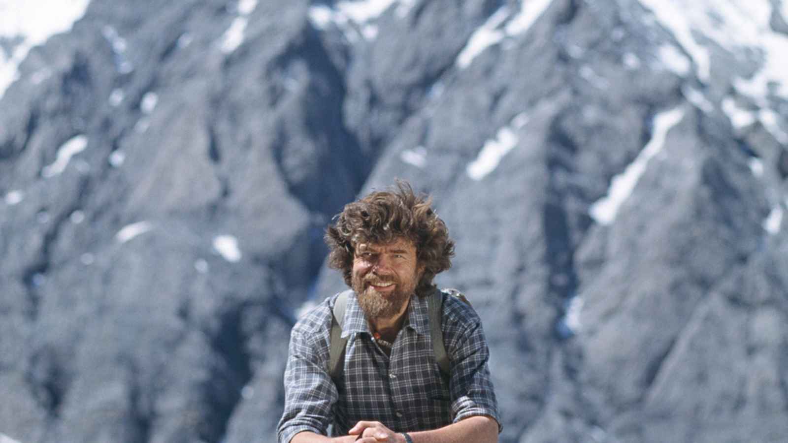 Reinhold Messner vor der Königsspitze, Sulden, Provinz Südtirol 