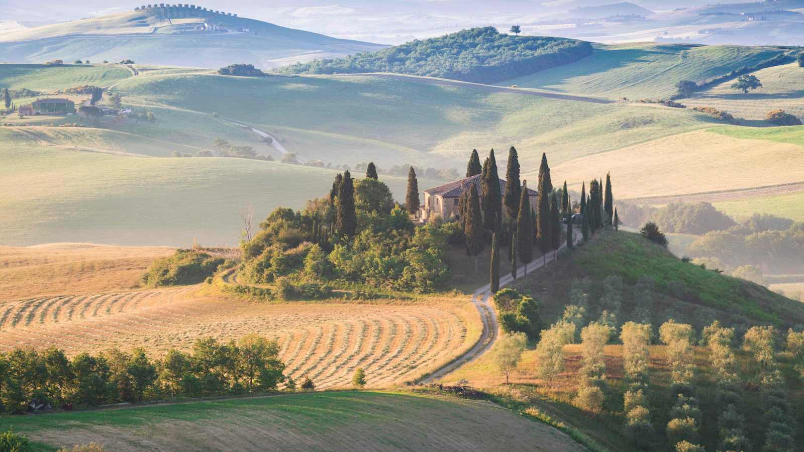 Toskana, Podere Belvedere im Sonnenaufgang