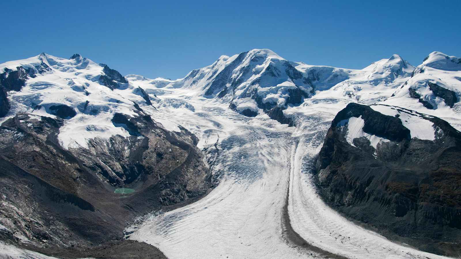 Blick auf Liskamm und Gornergletscher in den Walliser Alpen