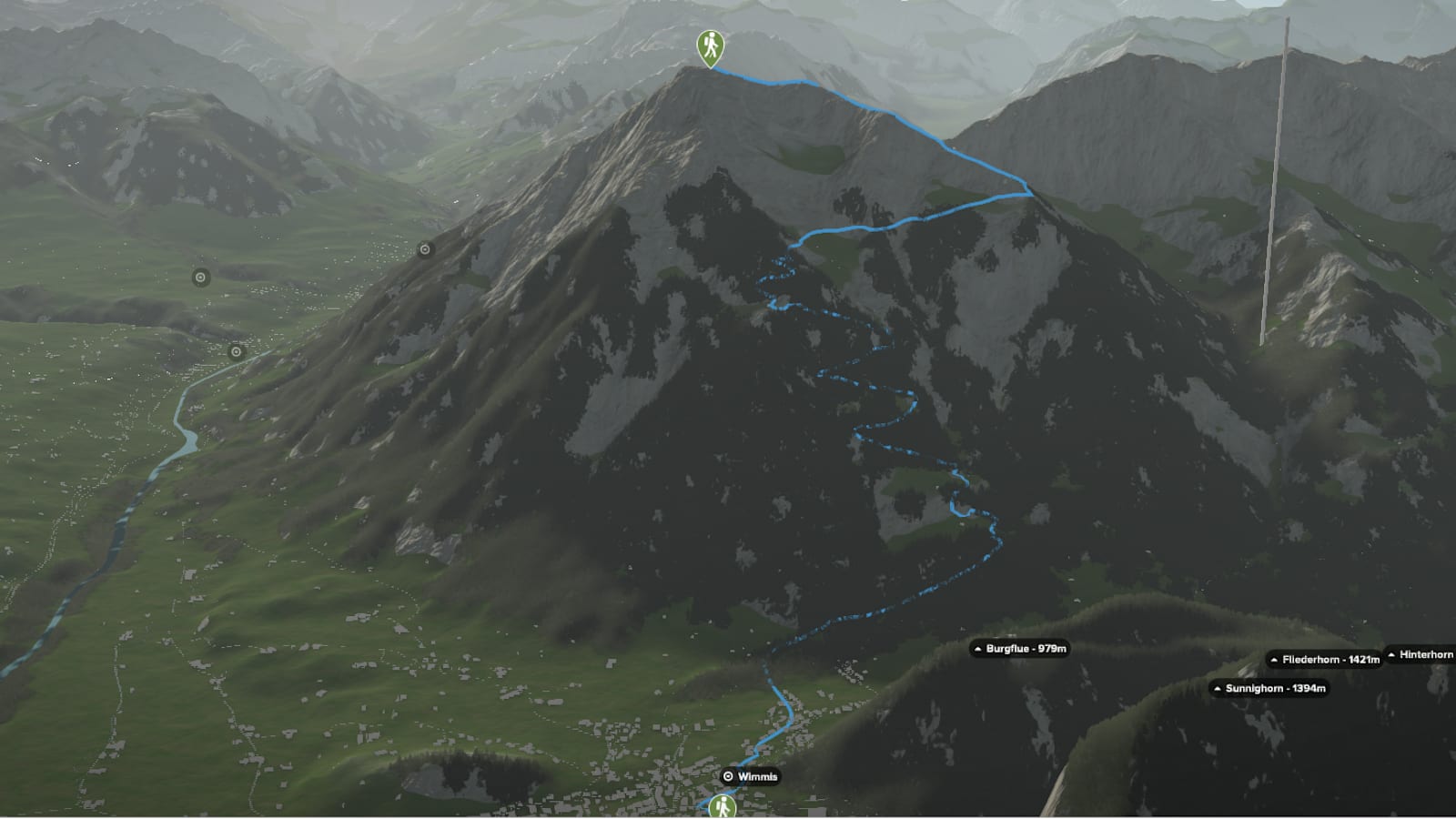 3D-Kartenausschnitt der Wanderung von Wimmis auf den Niesen (2.362 m)