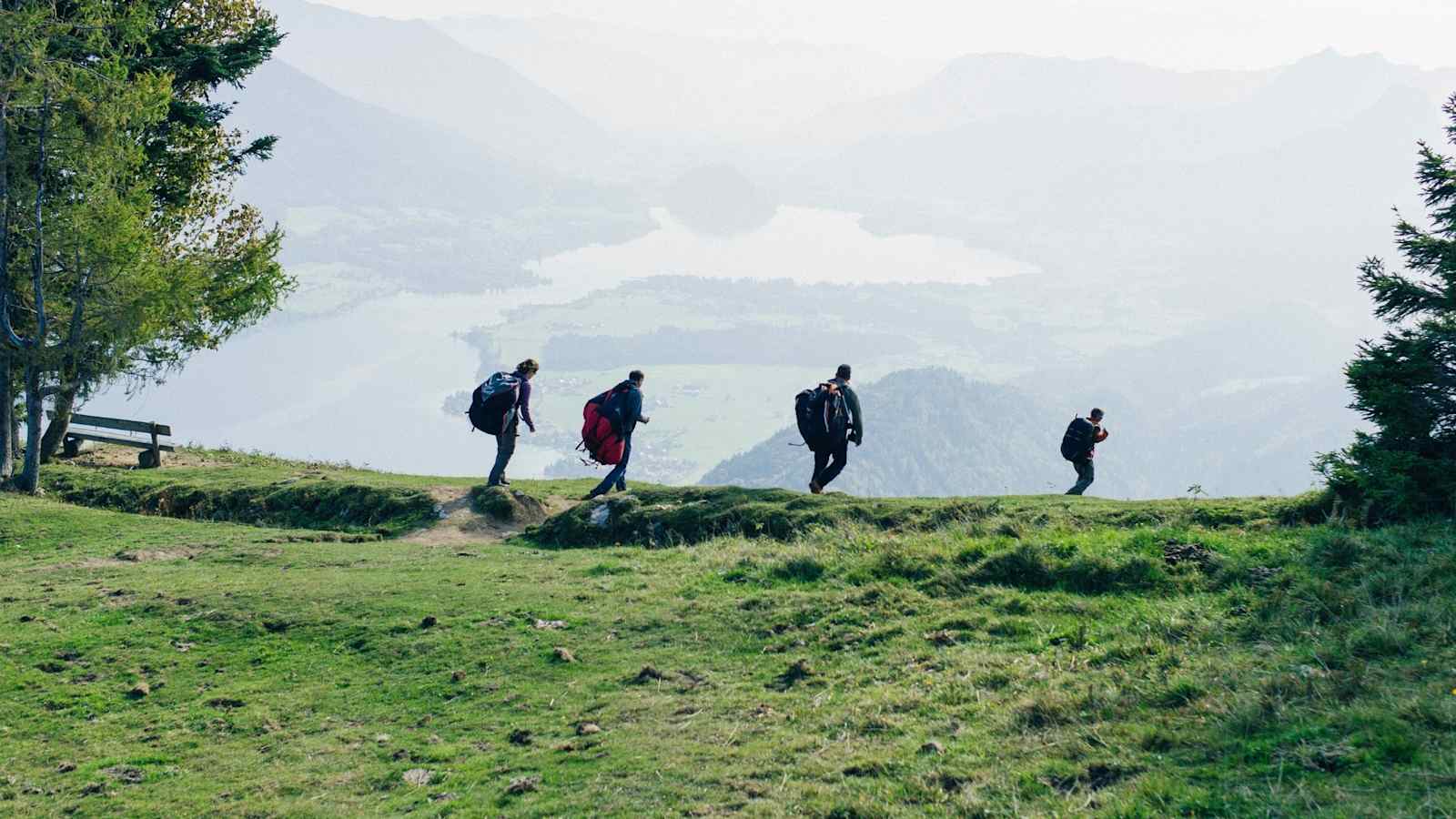 Wanderer auf einer Wiese