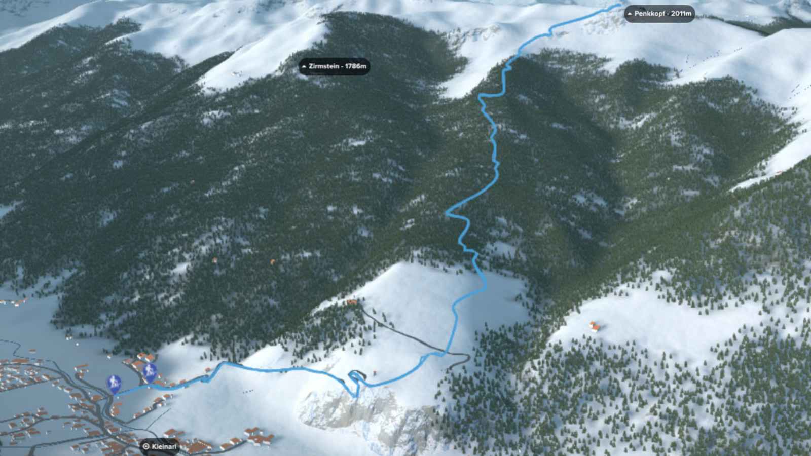 Bergwelten: 3D-Kartenausschnitt der Skitour auf den Penkkopf