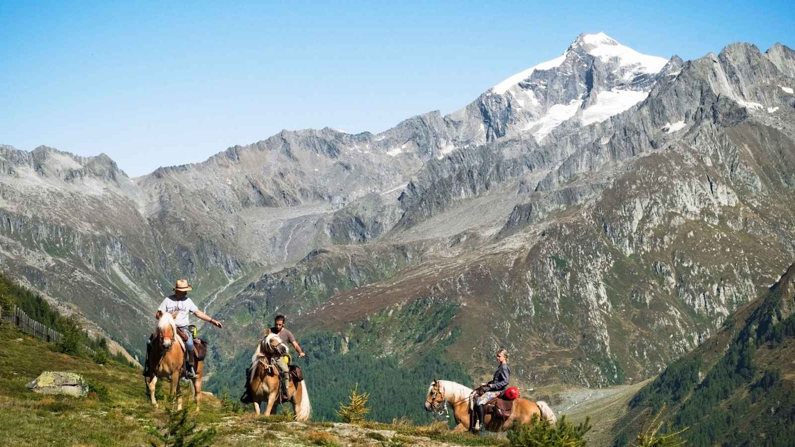 Reiten und die Venedigergruppe im Hintergrund