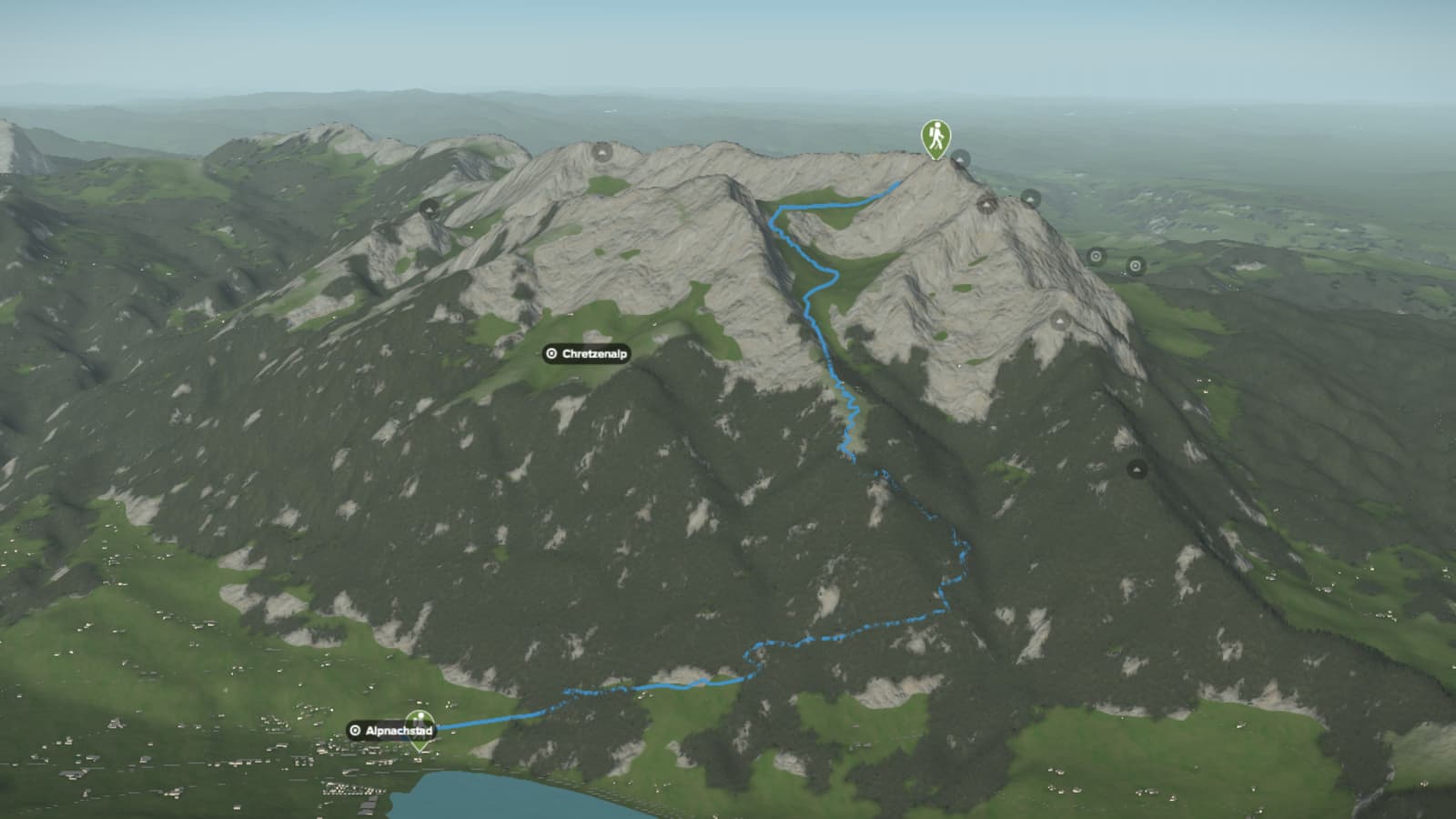 3D-Kartenausschnitt der Wandertour von Alpnachstad auf den Pilatus Kulm 