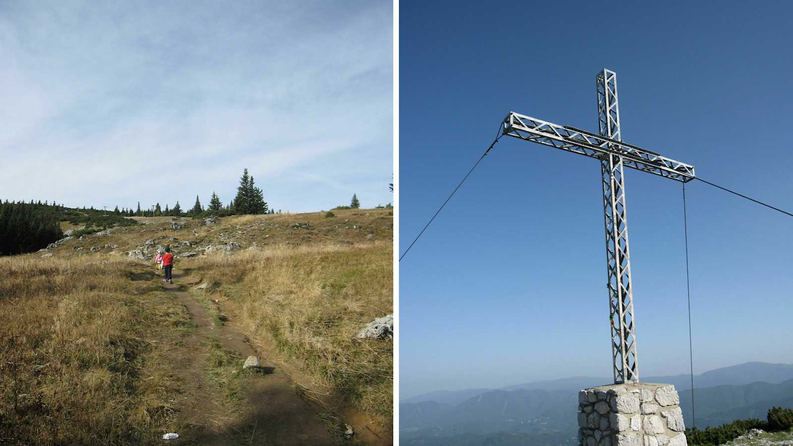 Weg auf der Rax und Gipfelkreuz