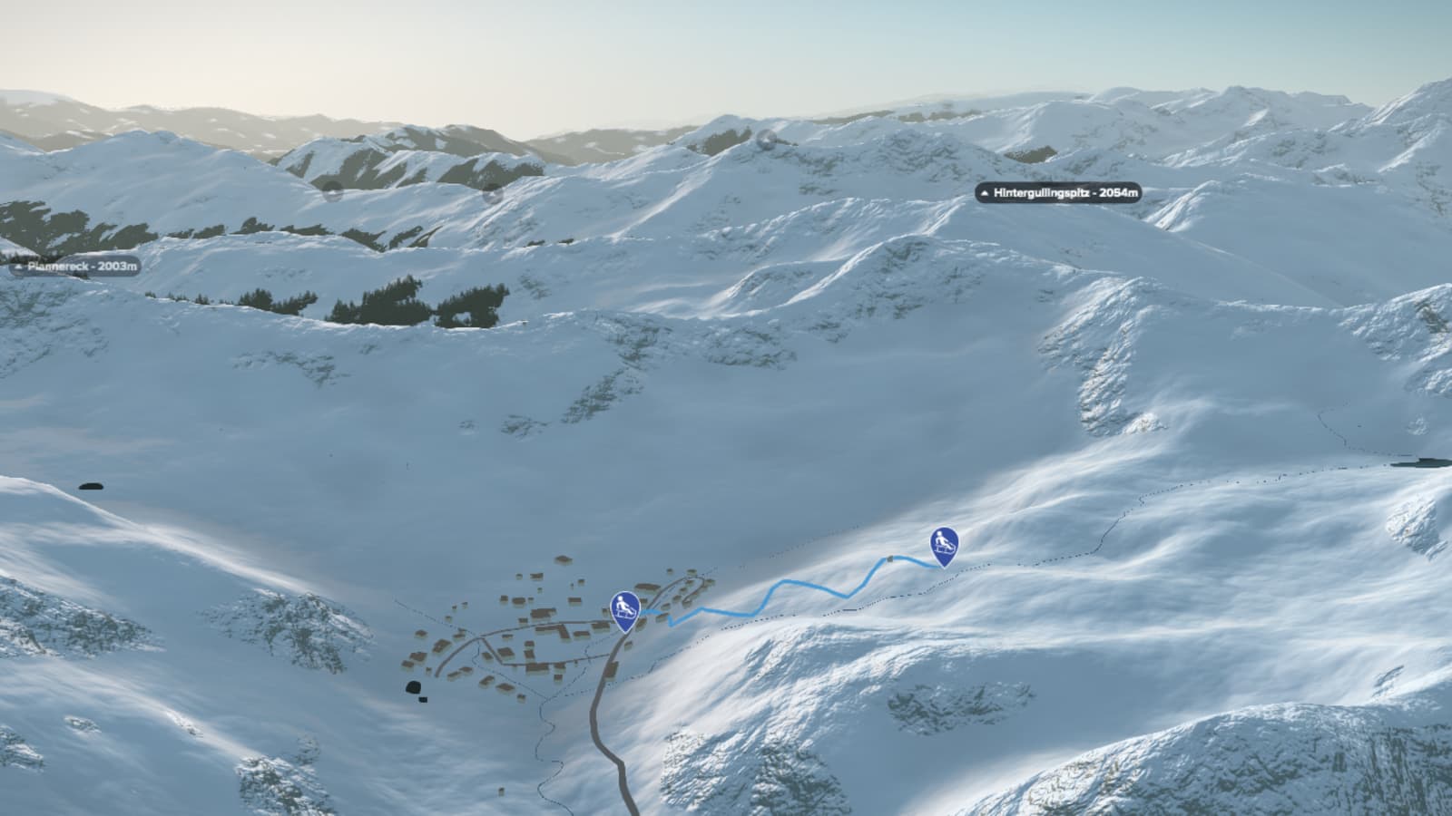 3D-Kartenausschnitt der Rodelbahn auf der Planneralm in der Steiermark