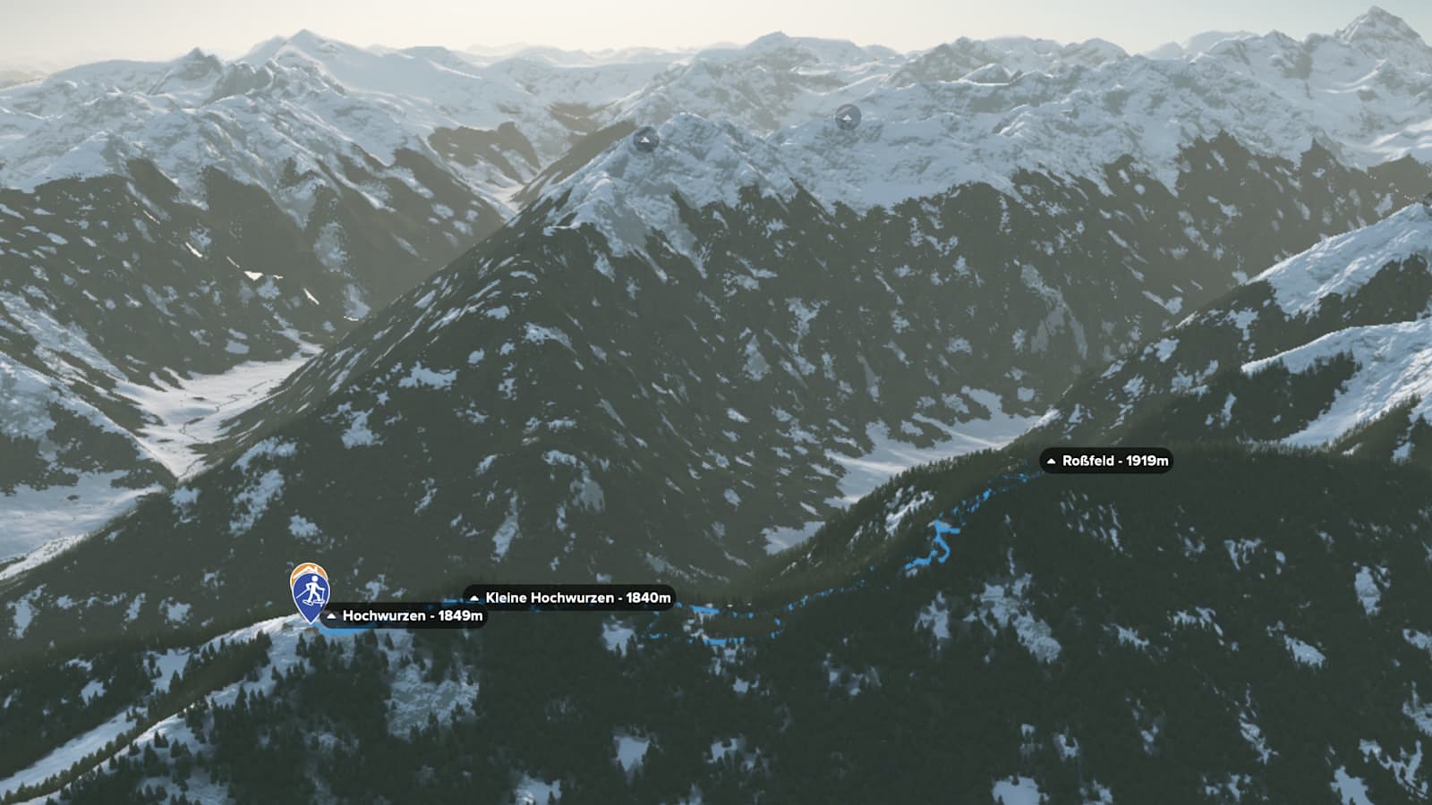 3D-Kartenausschnitt des Schneeschuhwanderung auf das Rossfeld in den Schladminger Tauern