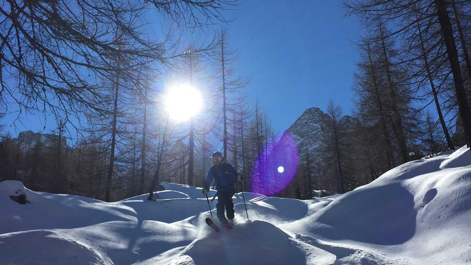 Bei perfekten Bedingungen von der Dolomitenhütte auf die Karlsbader Hütte