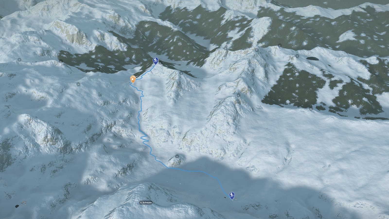 3D-Kartenausschnitt der Skitour auf den Spirzinger (2.066 m) in den Radstädter Tauern