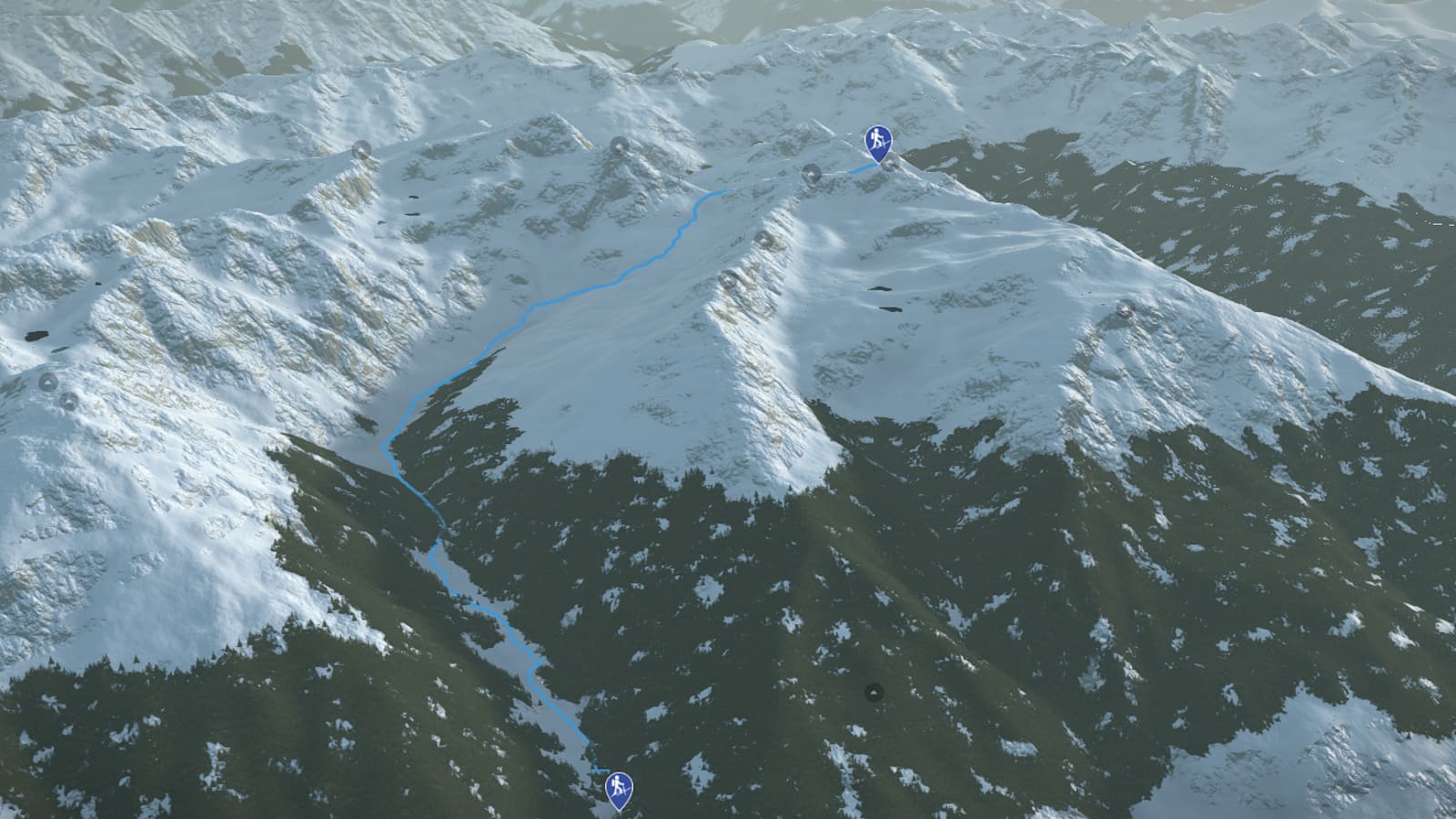 3D-Kartenausschnitt der stadtnahen Skitour auf das Hohe Haus (2.784 m)