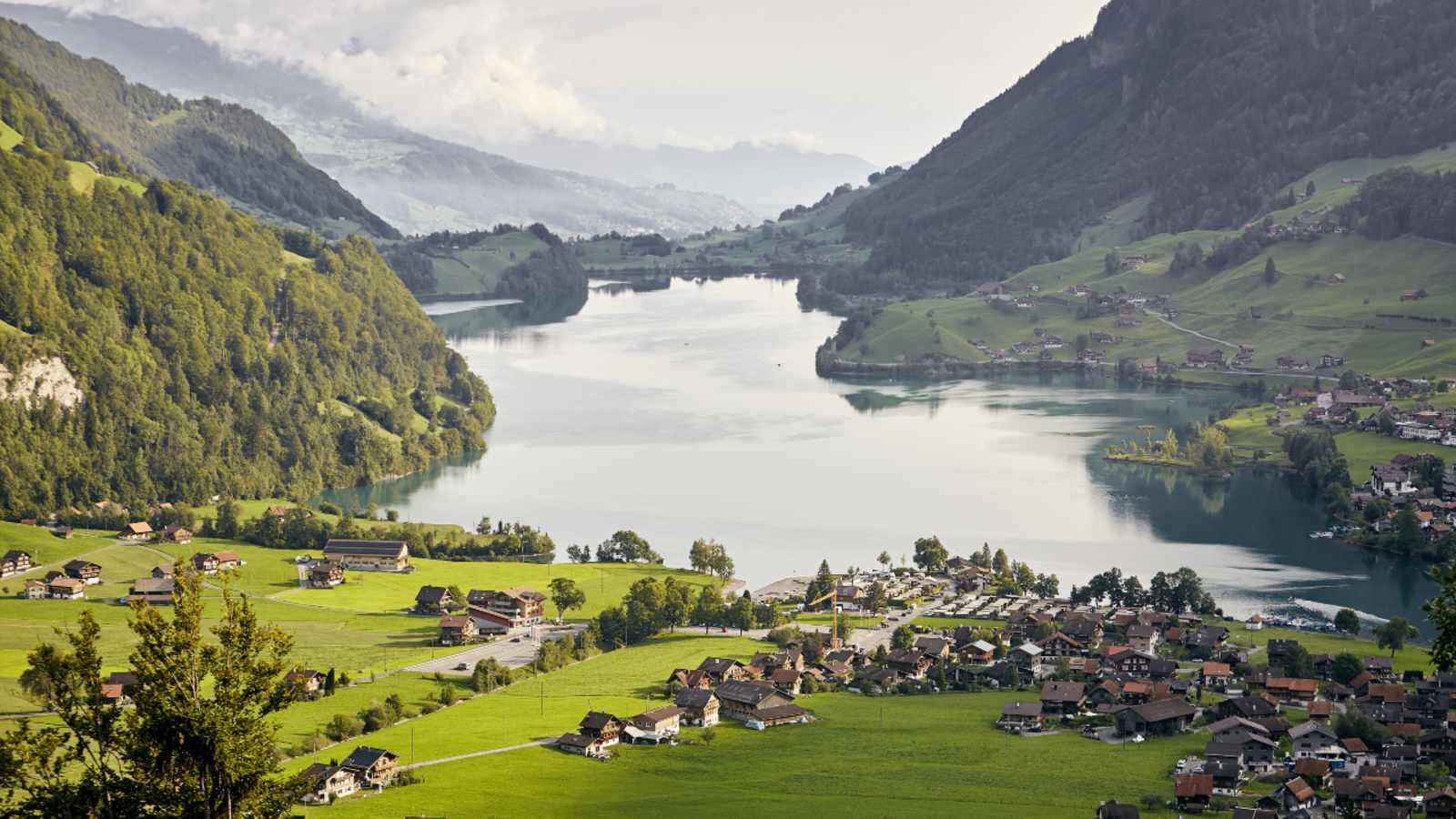 Ausblick vom Brünigpass auf den Lungerersee / Lungernsee