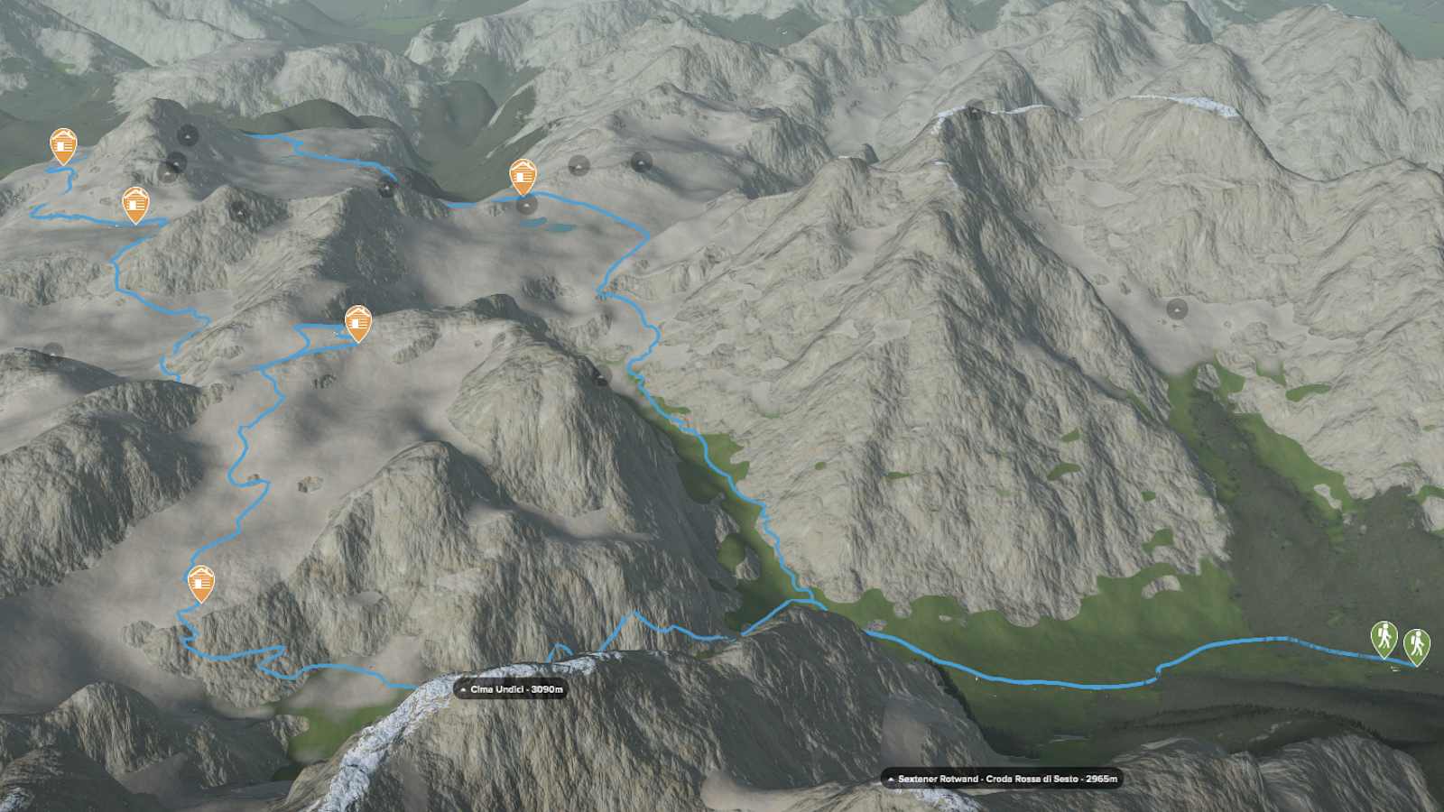 Kartenausschnitt: Die Drei Zinnen-Umrundung in den Dolomiten im Gesamtüberblick