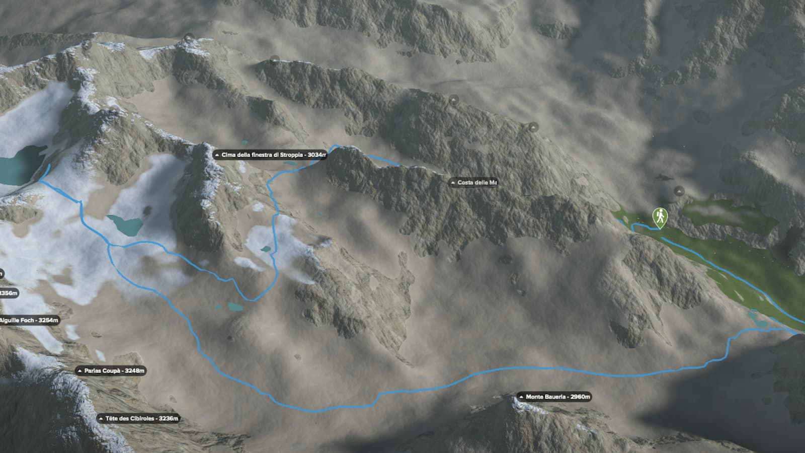 3D-Kartenausschnitt der Rundtour Valle Maria