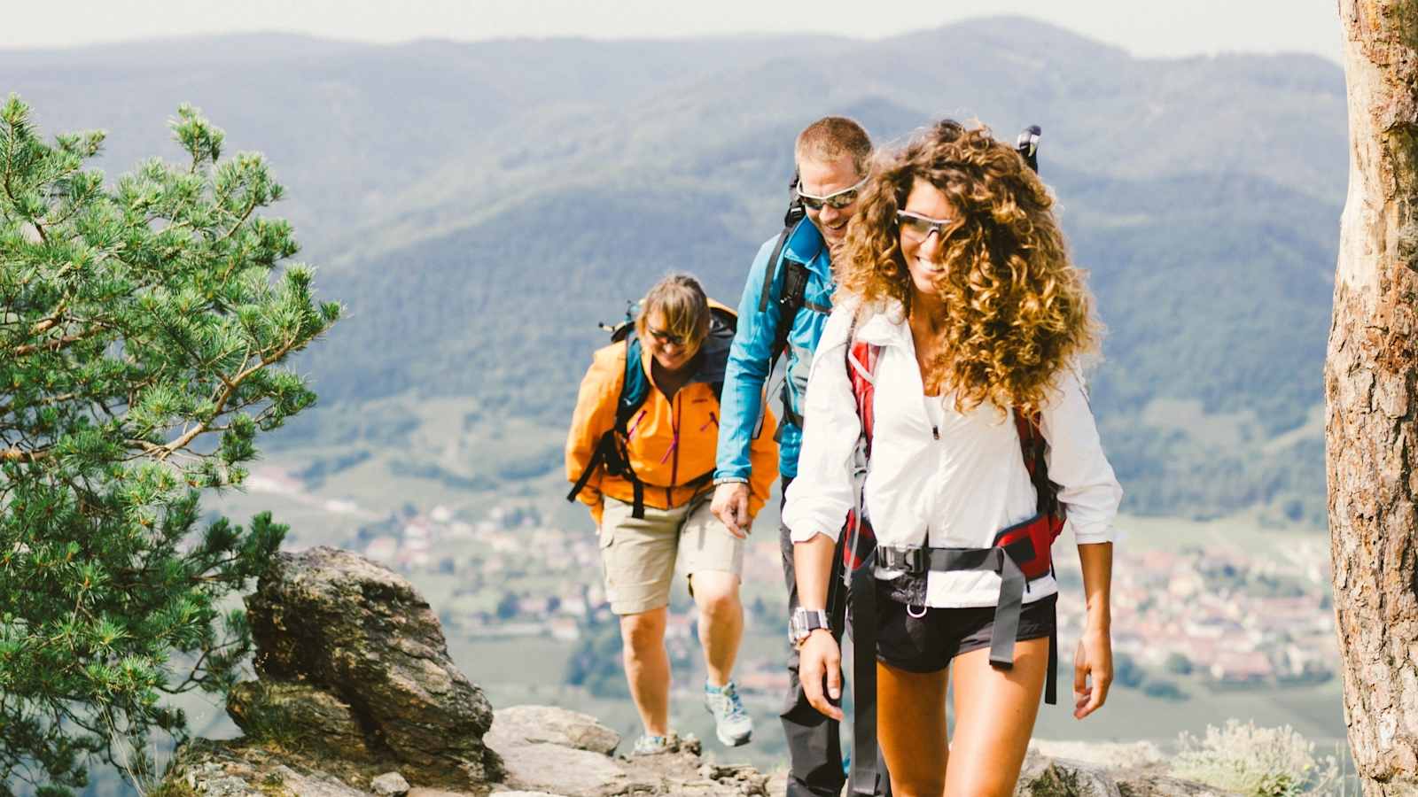 Drei Wanderer auf einem Wanderweg