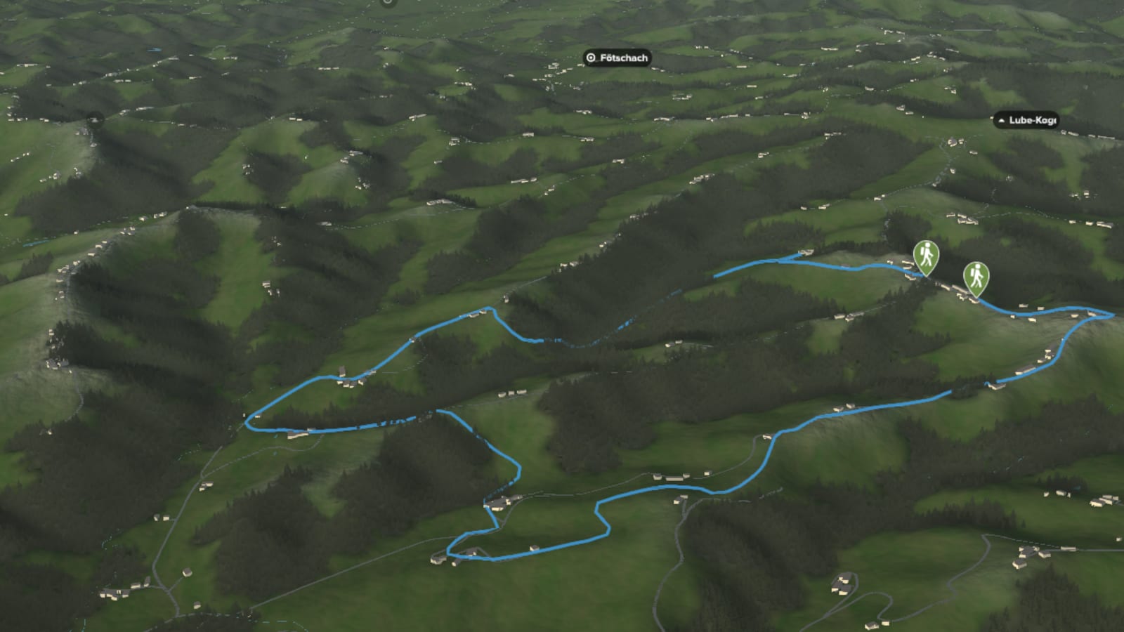 3D-Kartenausschnitt der Weinwanderung bei Glanz an der Südsteirischen Weinstraße