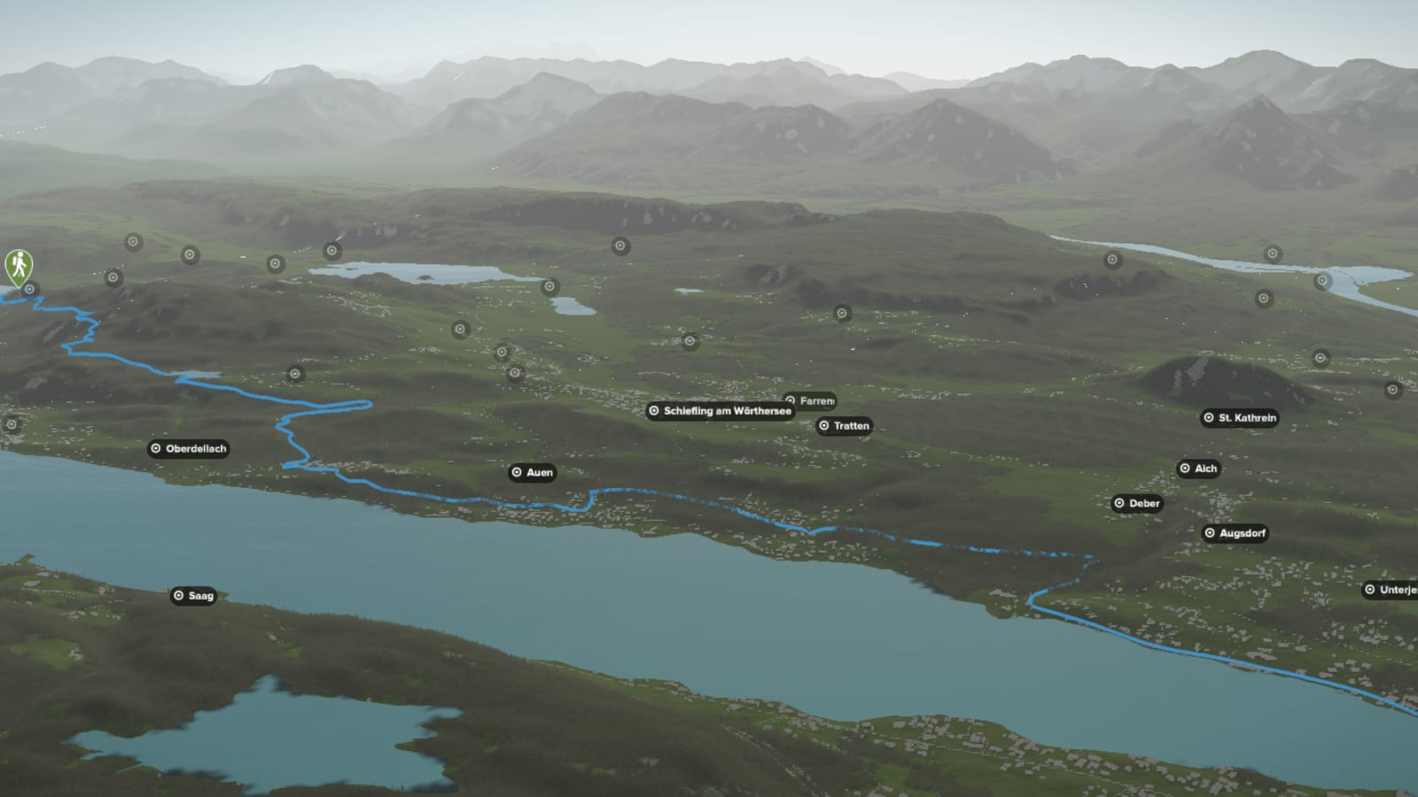 3D-Kartenausschnitt des Rundwanderung am Wörthersee von Velden nach Reifnitz