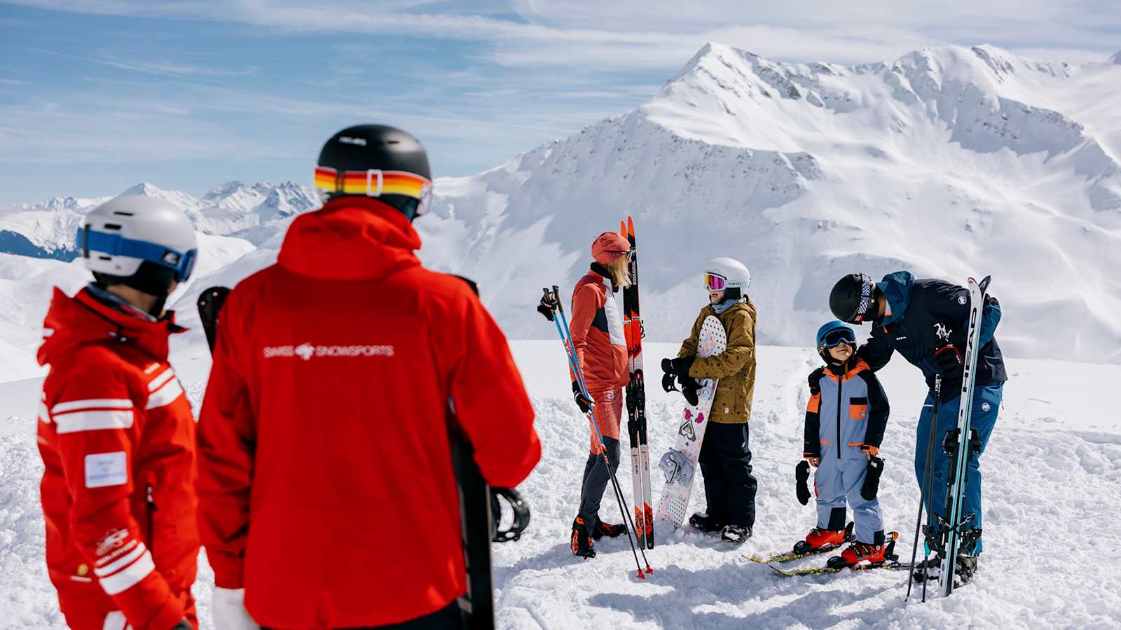 Wintersportler, Bergaussicht, Schweizer Skischule