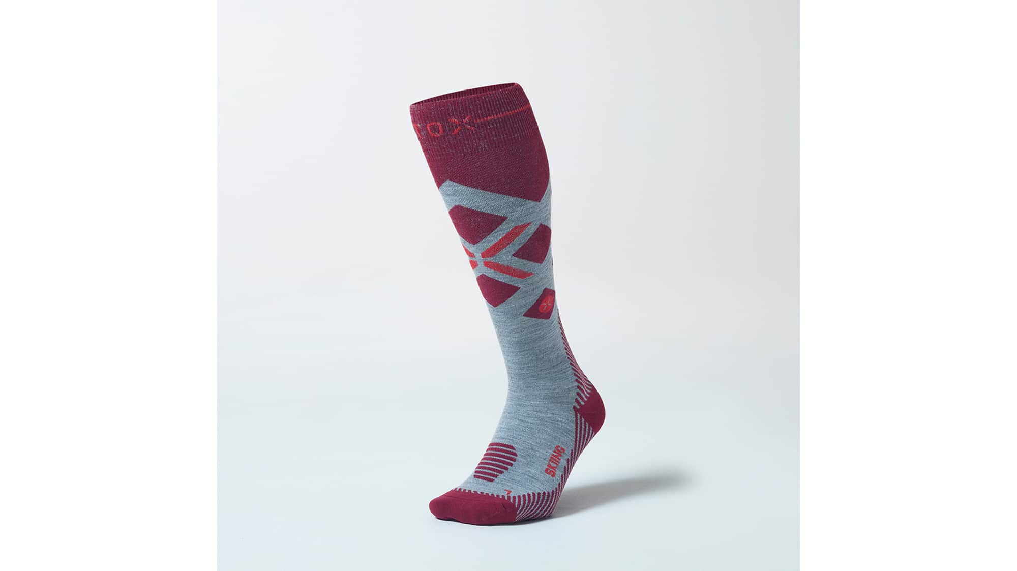 Die STOX Merino Skiing Socks in der Farbe Silbergrau / Barolo.