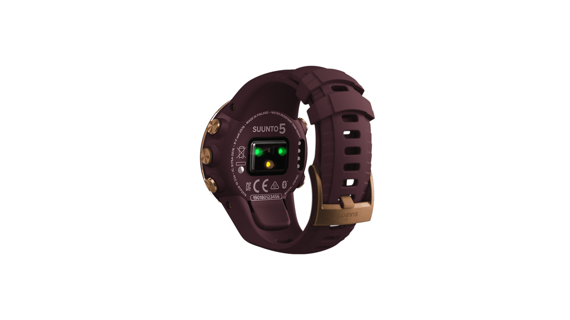 Die SUUNTO 5 – Burgundy Copper misst deine Herzfrequenz haargenau.