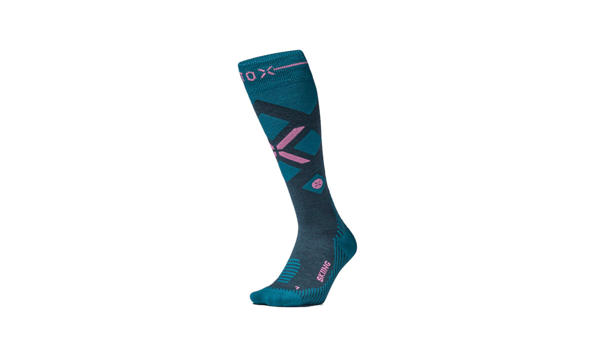 Die Merino Skiing Socks Women von Stox in der Farbe blaugrün-pink.