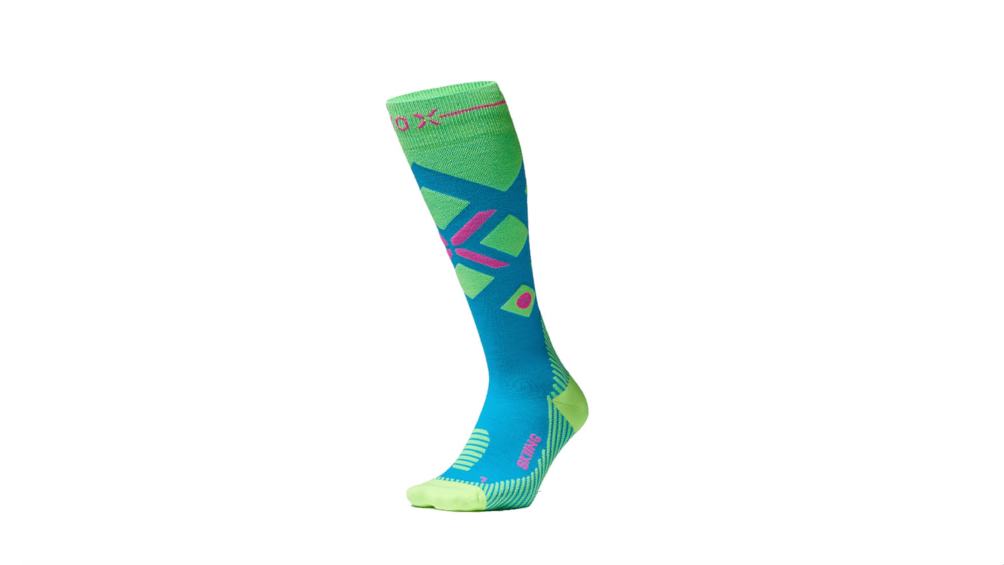 Die Merino Skiing Socks Women von Stox in der Farbe türkis-gelb.
