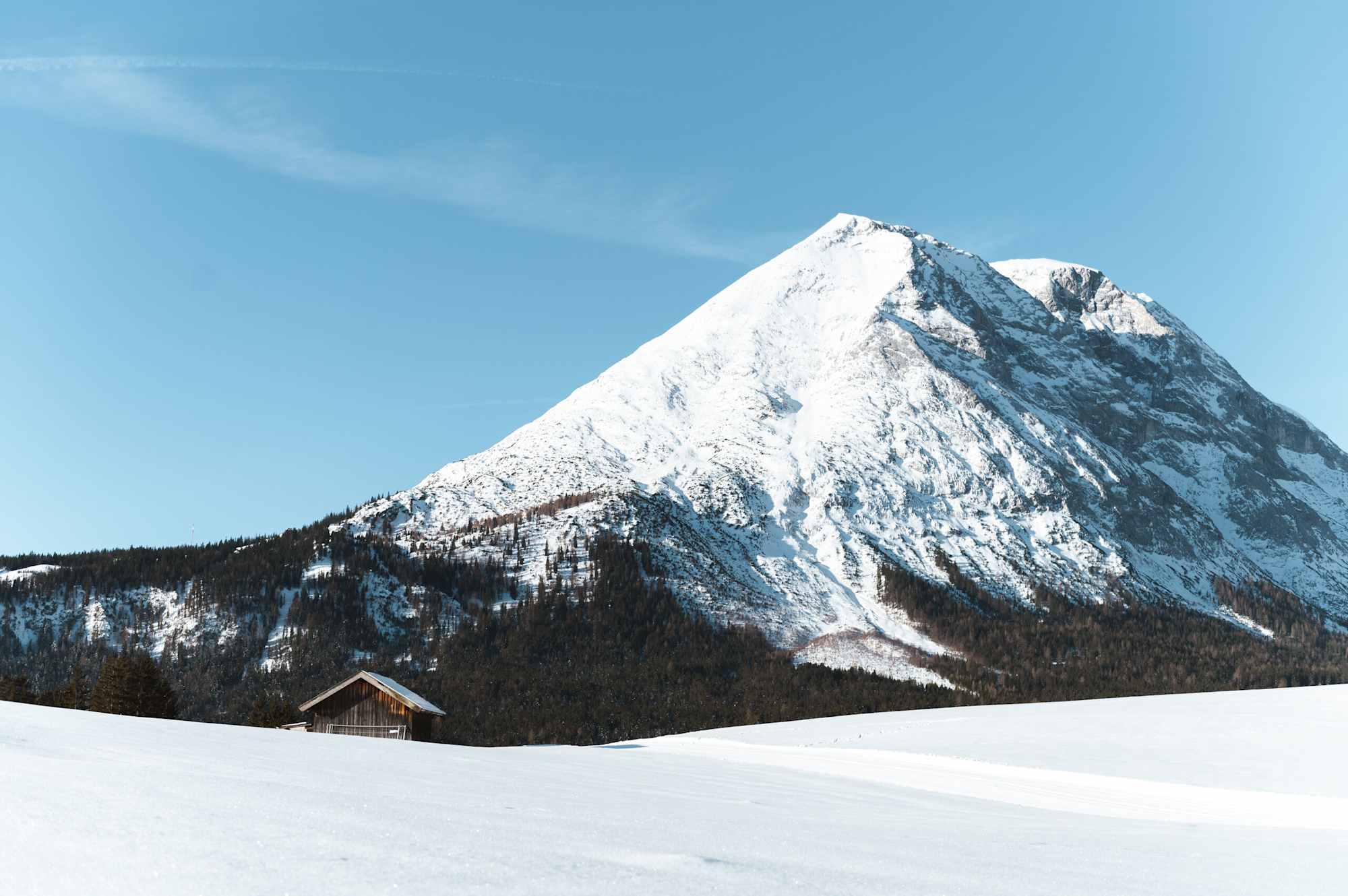 Loipe Plaik mit Blick auf Stadl und die Hohe Munde
