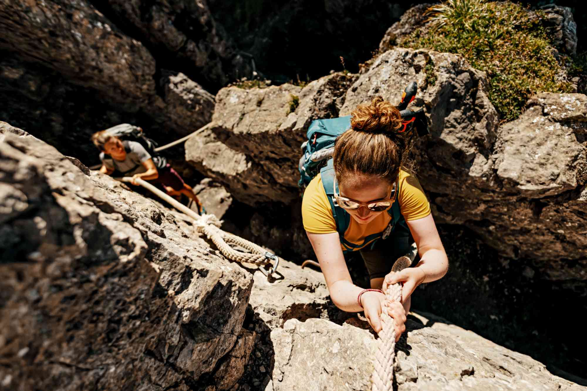 Legende Tell-Trail Etappe 5 - Schlüsselstelle Wagenleis - Kletterpassage beim Grat