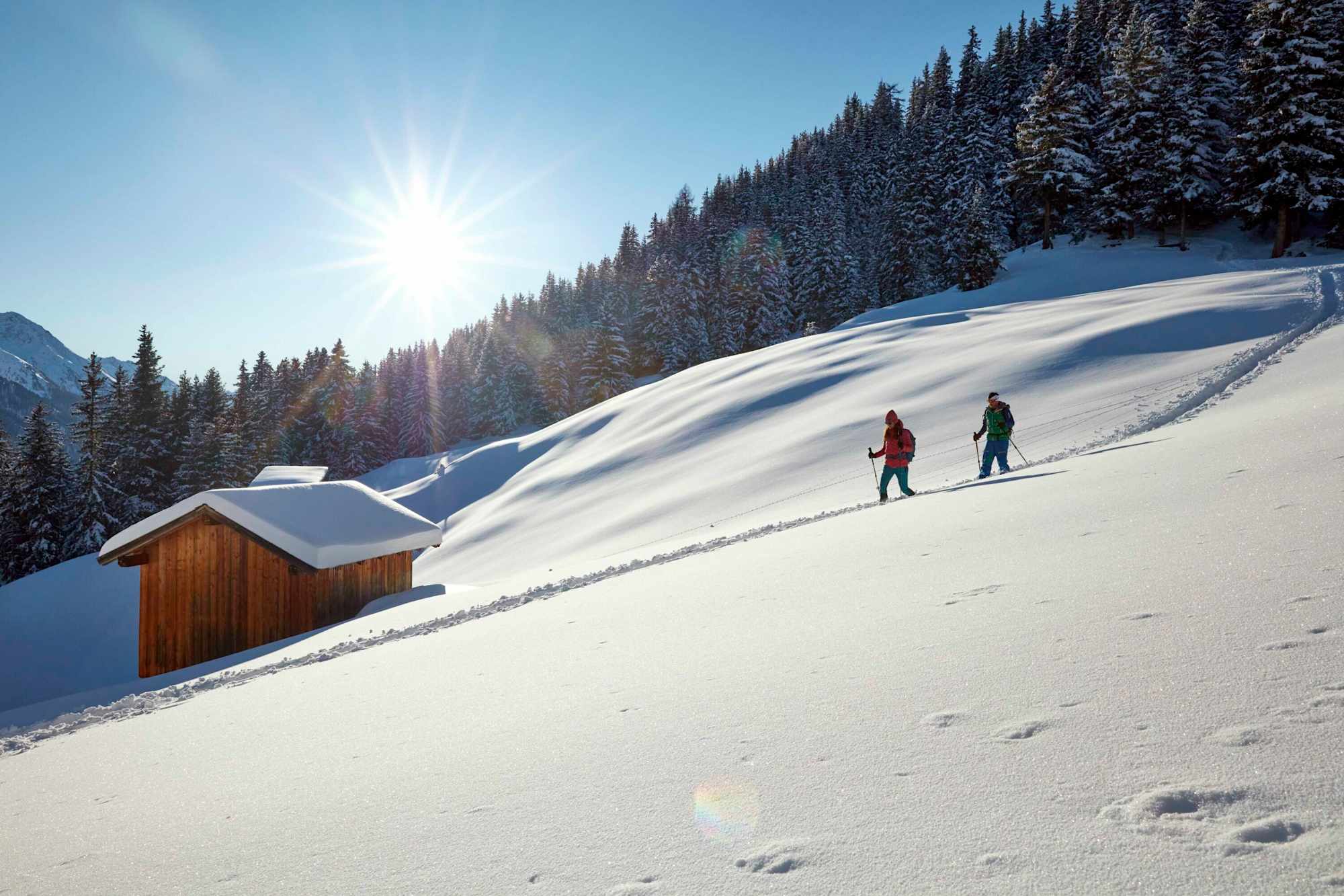 Mit Schneeschuhen durch die unberührte Winterlandschaft