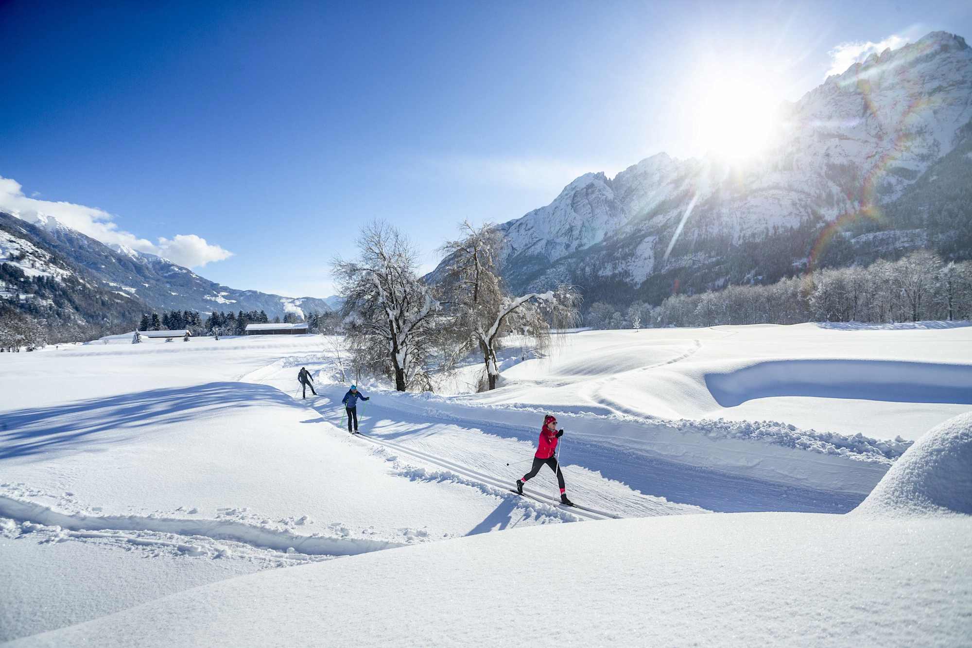 Die Golfrunde im Lienzer Talboden ist eine einfach und sehr sonnige Langlaufloipe.