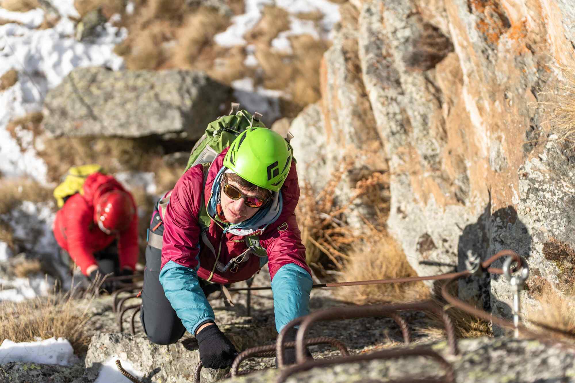 Mitten im Mini-Klettersteig Saas-Grund