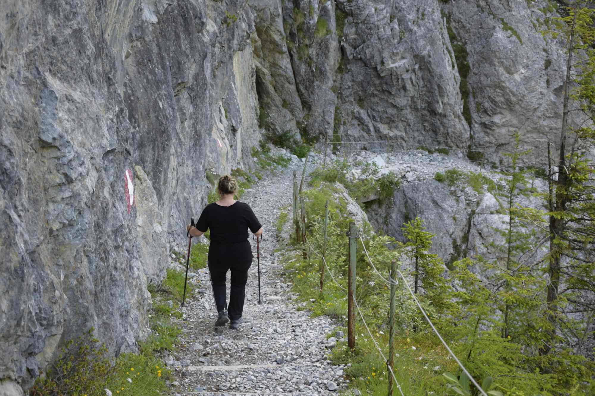Weg über die Steilstufe entlang der Felsen. 