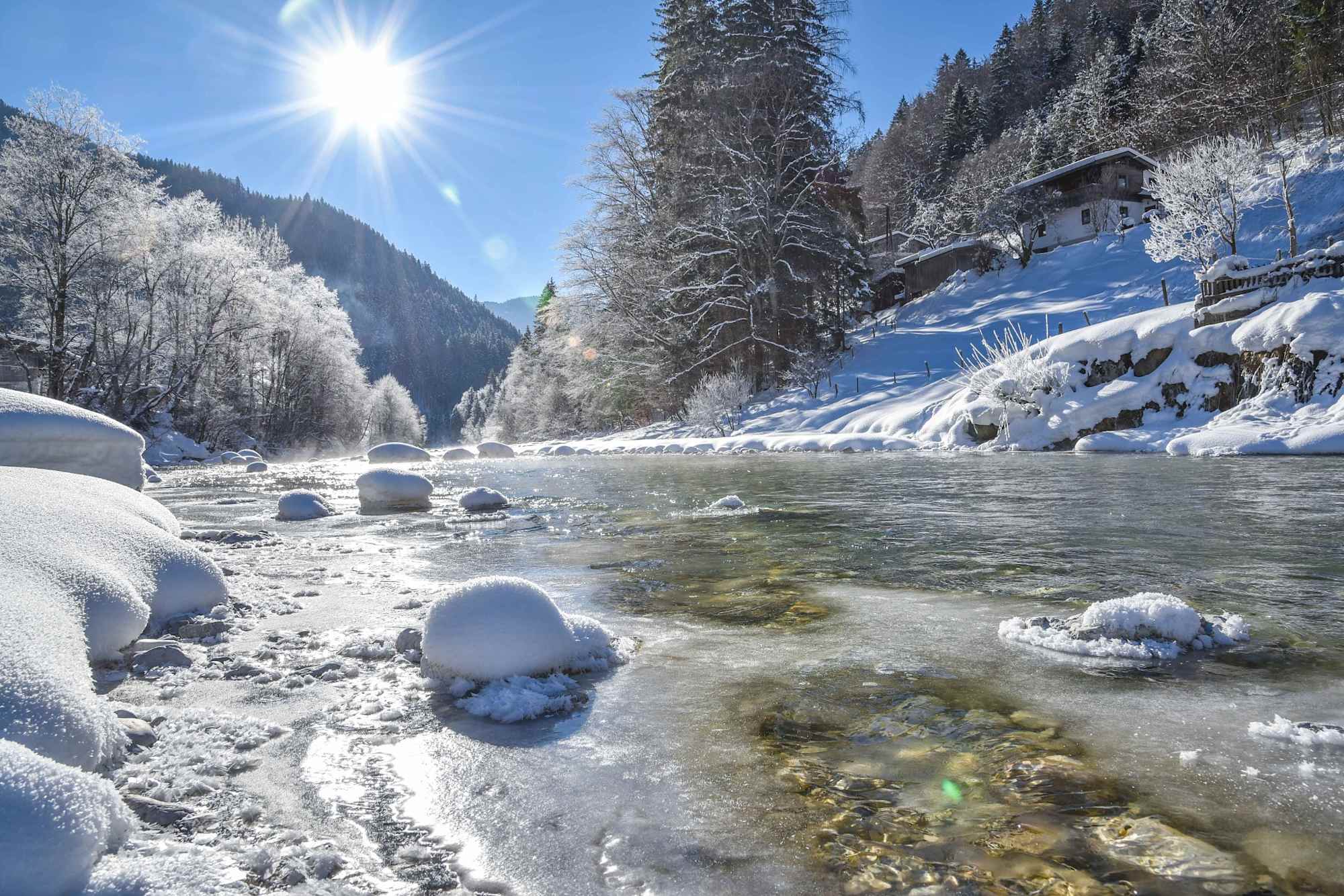 Brandenberger Ache im Winter bei Pinegg
