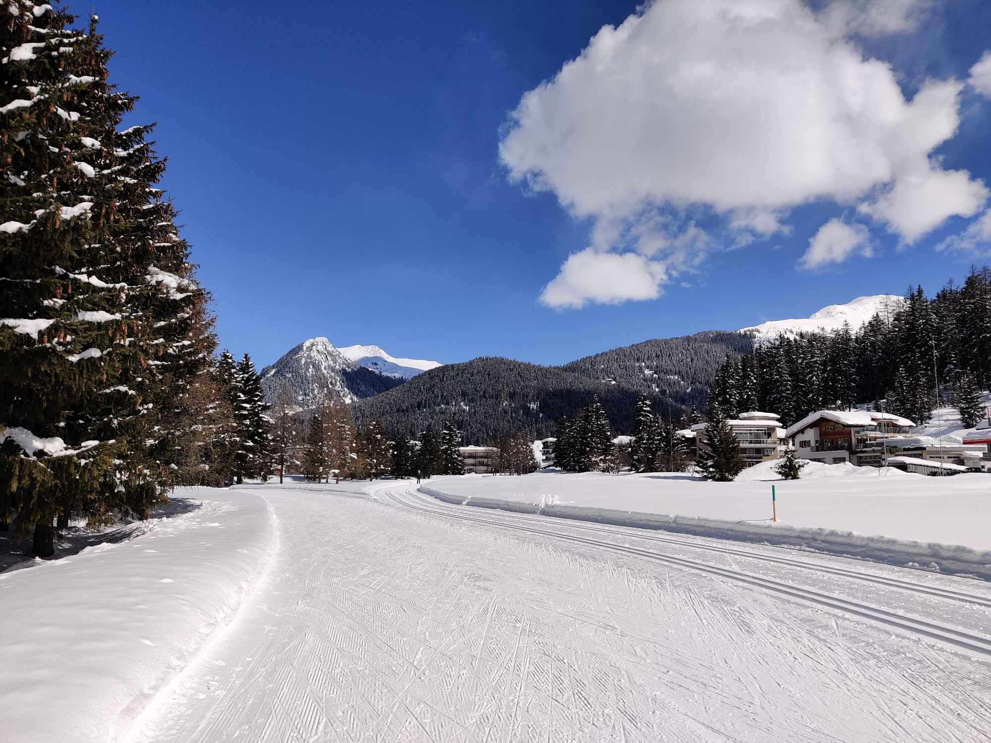 Durch Davos mit den Langlaufskiern gleiten