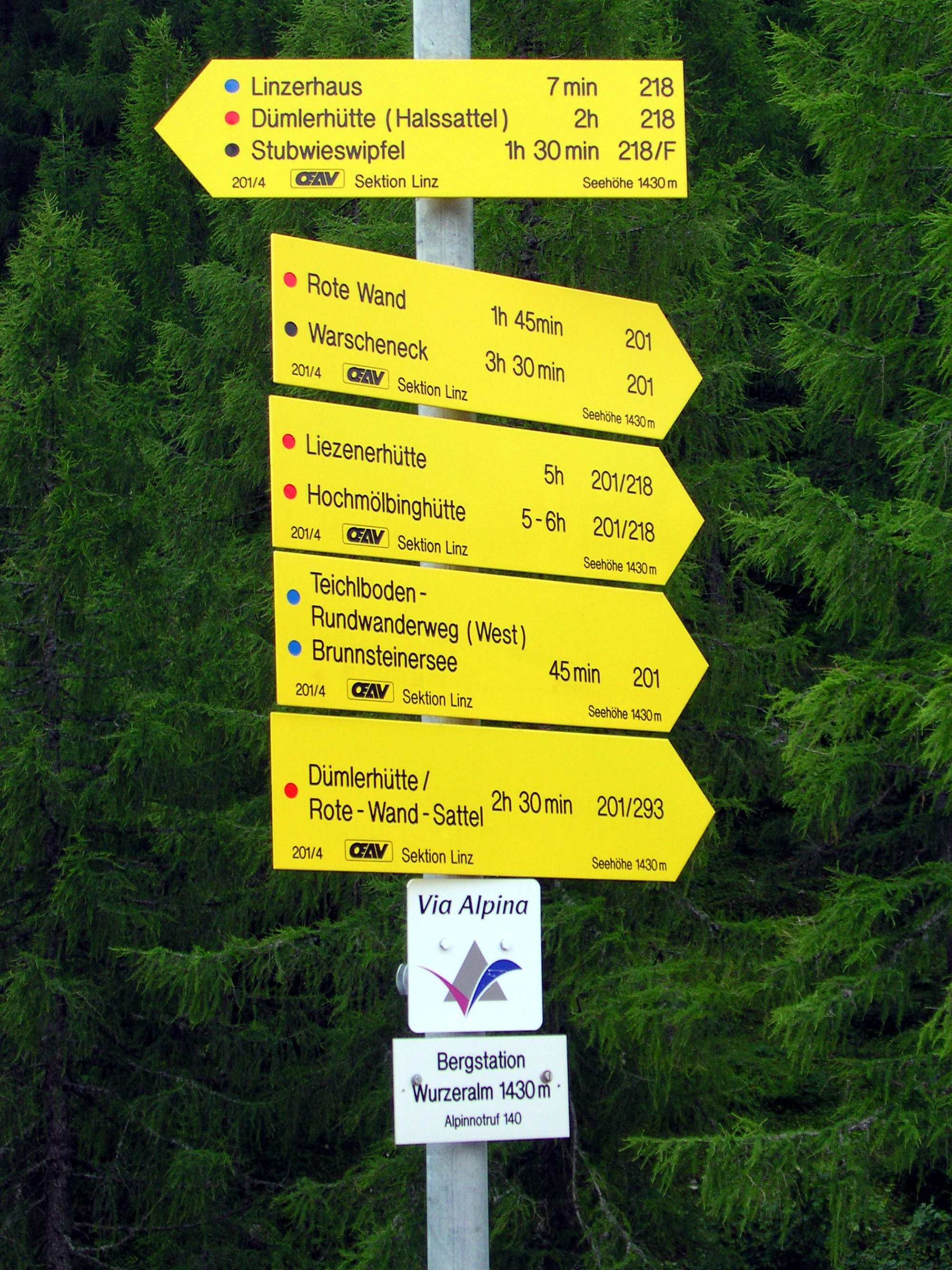 Schwierigkeits Wanderwege Wurzeralm Oberösterreich Schilder