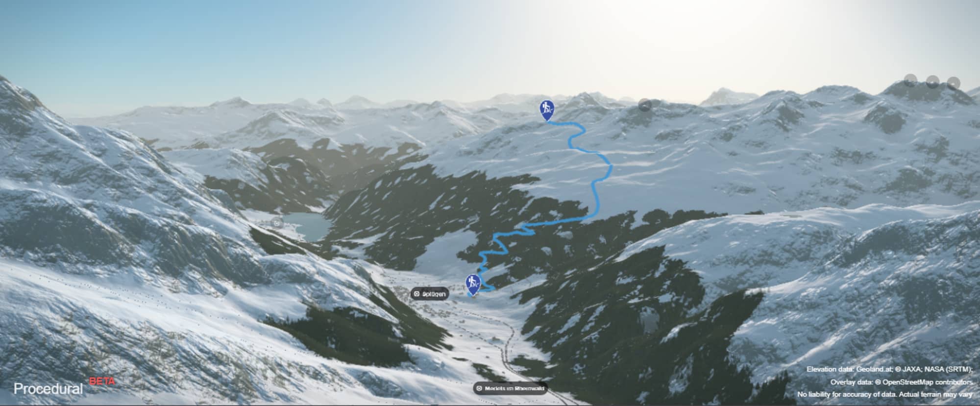 3-D-Ansicht der Skitour auf das Mittagshorn