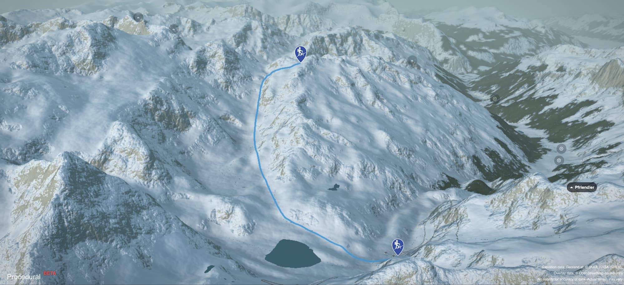 3-D-Ansicht der Skitour Giglistock von Steingletscher