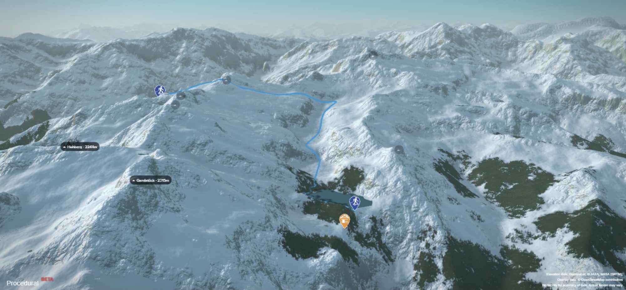 3-D-Ansicht der Schneeschuhwanderung  Ämpächli- Vorder Blistock - Garichtistausee