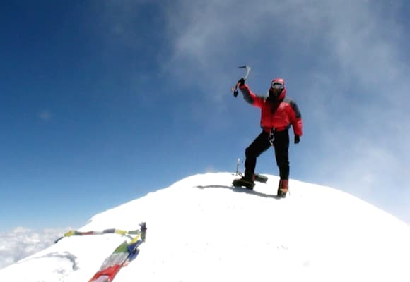 Christian Stangl am Gipfel des Kangchenjunga