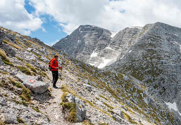 Wanderer mit Warscheneck im Toten Gerbirge