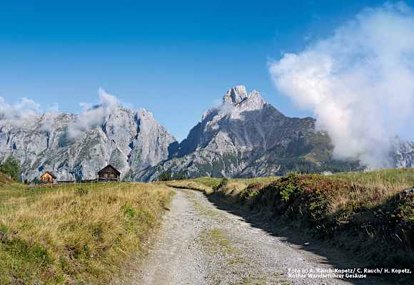 Blick auf Admonter Reichenstein, Sparafeld und Kalbling, kurz nach der Mödlinger Hütte im Gesäuse