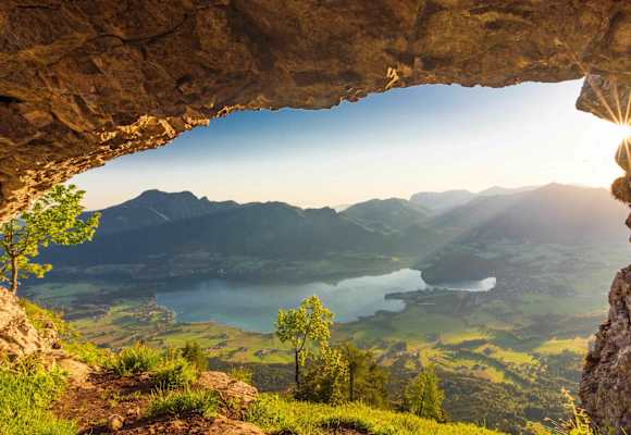 Ausblick von der Bleckwand auf das Salzkammergut und den Wolfgangsee, Salzburg