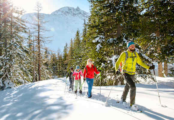 Vier Schneeschuhwanderer am Berg