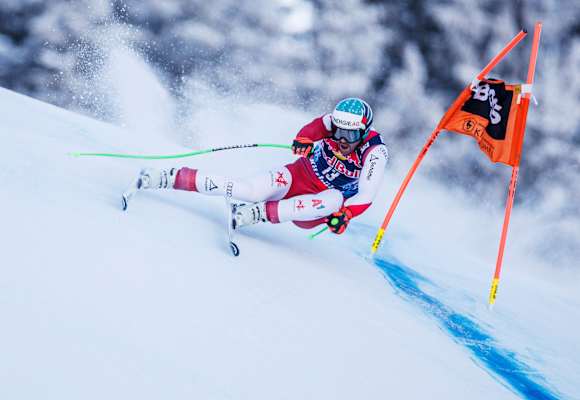 Vincent Kriechmayr auf der Hahnenkamm-Abfahrt 2024 in Kitzbühel
