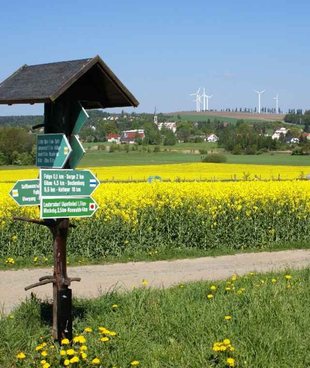 Hinter den letzten Häusern geht es am Naturdenkmal Richterberg vorbei und über Josephsdorf bis nach Folge.