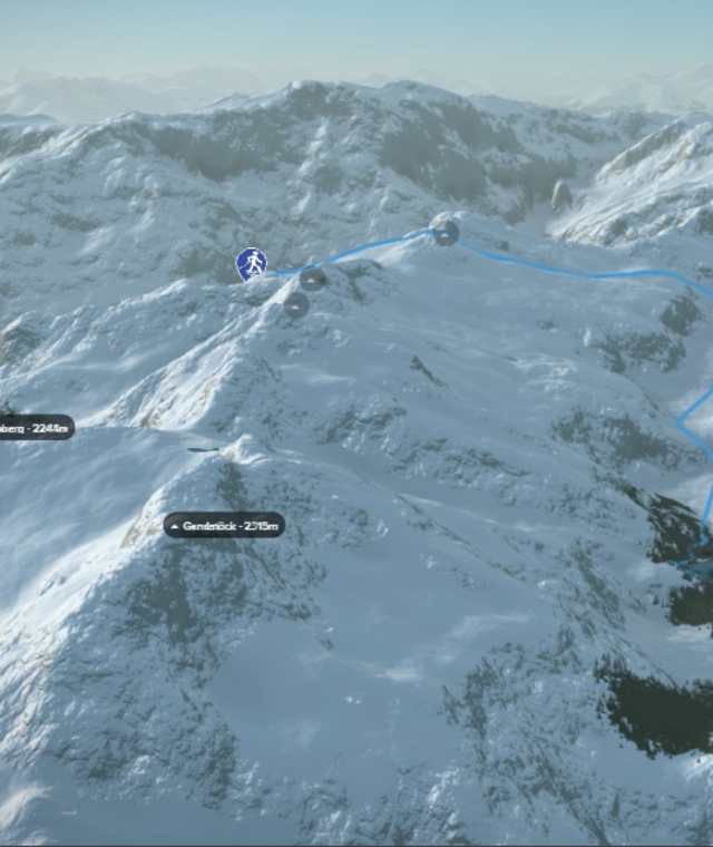 3-D-Ansicht der Schneeschuhwanderung  Ämpächli- Vorder Blistock - Garichtistausee