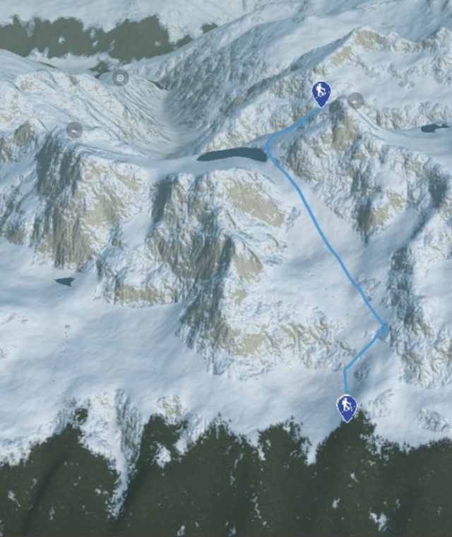3-D-Ansicht der Skitour Chüebodenhorn von der Capanna Piansecco