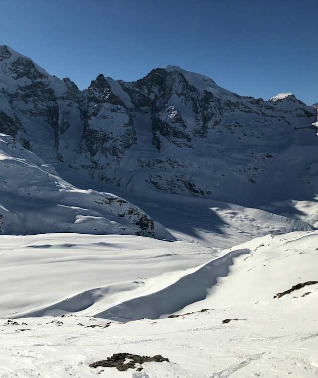 Blick auf Piz Palü und Piz Bernina