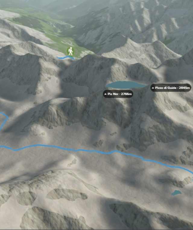 3-D-Ansicht der Wanderung Greina Ebene ab Vrin