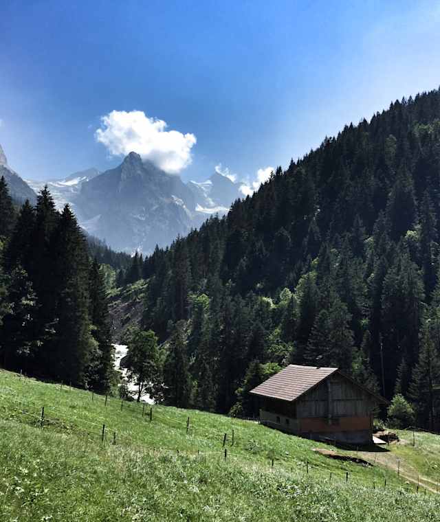 Einfahrt in das idyllische Reichenbachtal mit Blick auf das Wetterhorn